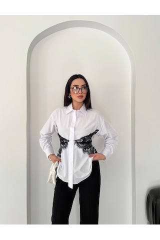 Dantel Garnili Gömlek Beyaz