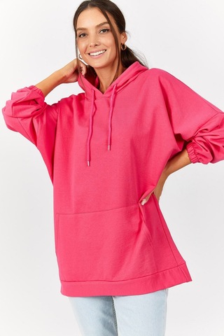 Armonika Kadın Pembe Kapişonlu Cepli Sweatshirt Arm-21k024027