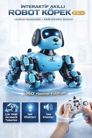 2.4 Ghz Uzaktan Kumandalı Sarjlı Dans Eden 8 Tekerli Akıllı Robotik Köpek Sesli Işıklı 23 Cm Mavi
