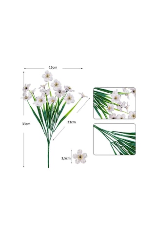 6lı Set Yapay Çiçek Sazlı Mine Beyaz Renk 5 Dallı 33cm
