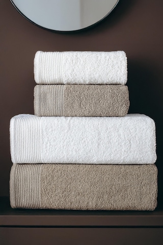 4'lü Hamam Takımı Banyo Havlu Seti 2 Adet 50x90 + 2 Adet 70x140 %100 Pamuk Yumuşak Havlu Kahve - Beyaz