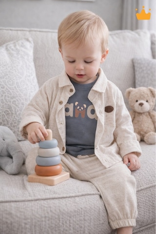Babyhola Bayramlık Erkek Bebek Üçlü Takım Panda Baskılı Müslin Kumaş Mevsimlik Set 2201 Füme