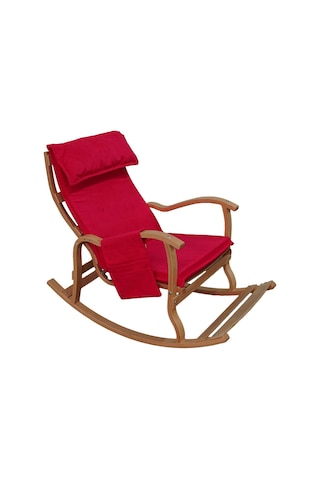 Enda Home Verona Minderli Ahşap Sallanan Sandalye Doğal Ahşap Gürgen Dinlenme Koltuğu Kırmızı