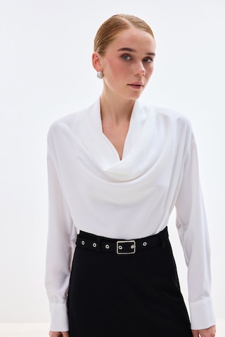 Sateen Degaje Yaka Bluz - Ekru-136736 Ekru