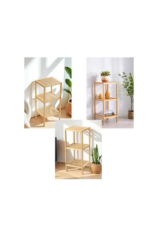 3 Katlı Çok Amaçlı Ahşap Bambu Raf Organizer 36x32x80 Cm Sarı