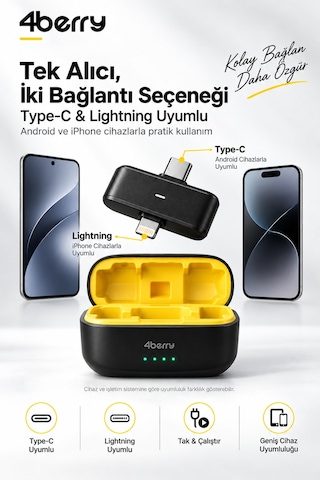 K32 Kablosuz Yaka Mikrofonu Çift Mikrofonlu, Şarj Kutulu, Type-c & Lightning Uyumlu