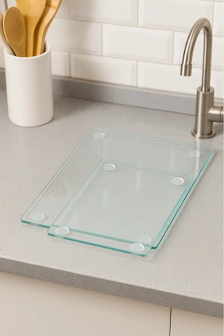 2'li Temperli Cam Kesme Tahtası 20x30 & 25x35 Cm Hijyenik Mutfak Doğrama Camı Şeffaf