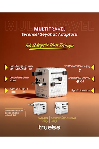 Truebo Multitravel Travel Adapter & Charger Evrensel Seyahat Adaptörü