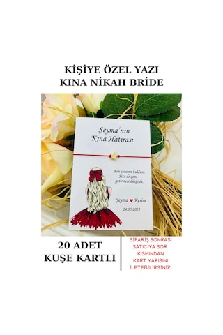20 Adet Gold Yıldızlı Kırmızı Bileklik - Kına Hatırası - Kına Hediyelik