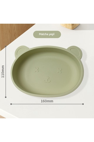 Jianfan Ayıcık Desenli Vakumlu Silikon Mama Kabı Bebek Beslenme Kasesi Yeşil Yeşil