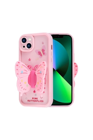 Apple Uyumlu iPhone 13 Kılıf Kamera Korumalı Figür Tasarımlı Zore Kapya Kapak Pembe Koyu