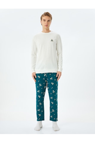 Koton Yılbaşı Temalı Ayıcık Desenli Bol Kalıp Örme Pijama Takımı Yeşil Desenli 5wlm40022mk Yeşil