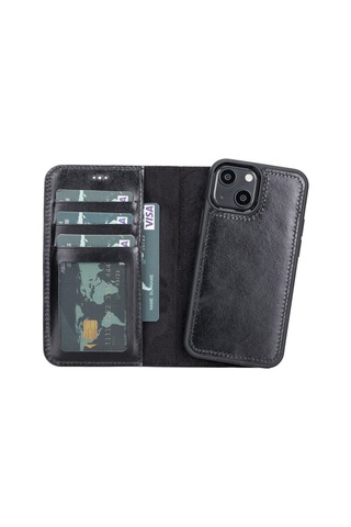 Toyigoo Toyigoo Apple İphone 13 Mini Uyumlu Deri Cüzdanlı Kılıf Rst1 Siyah