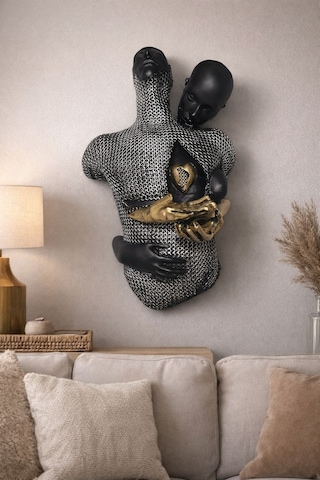 Modern Aşk Temalı Dekoratif Heykel 47 Cm Soyut Çift Figürlü Altın Detaylı Biblo