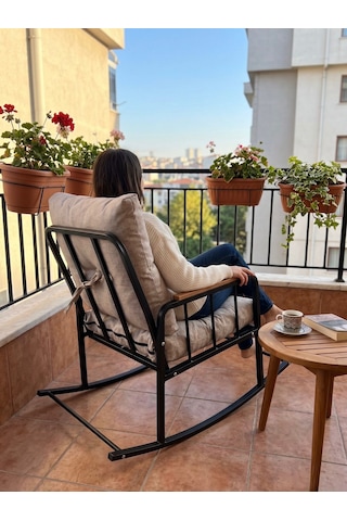 Nesta Metal İskeletli Konfor Sallanan Sandalye - Bahçe, Balkon Ve Ev İçi Sallanır Koltuk Statik Boyalı, Kırpık Dolgulu Cappuccino
