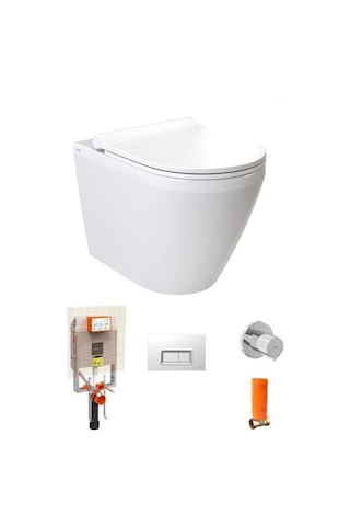 Vitra İntegra Kısa Kanalsız Asma Klozet Yanları Kapalı + Vitra Slim Duroplast Kapak + Vitra Gömme Set 7040l003-0090 Beyaz