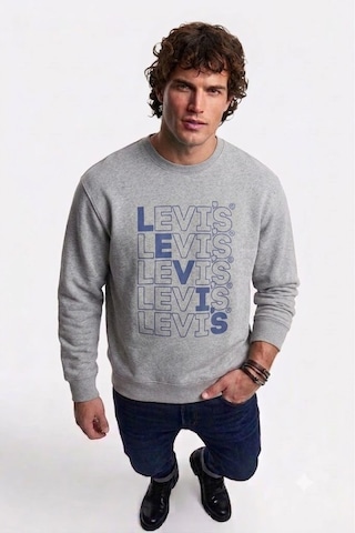 Levi's Bisiklet Yaka Pamuk Graphic Erkek Sweatshirt Gri