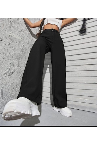 2020 Kadın Likrasız Palazzo Jeans Kot Denim Pantolon Siyah