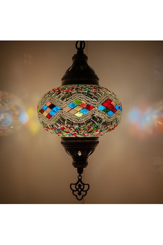 Dekoratif Mozaik Avize Tekli Osmanlı Lambası Renkli