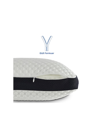 Rudu Cooler Kılıflı Visco Visko Delikli Bütün Sünger Yastık 60x40x14 Cm 1250 Gr Omuz/boyun Destekli Beyaz - Lacivert
