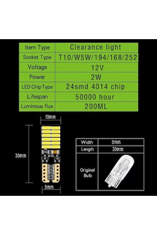 2 Adet Beyaz Renk T10 Dipsiz Led Ampul Park Ampulü Gündüz Farı Yü N11.312