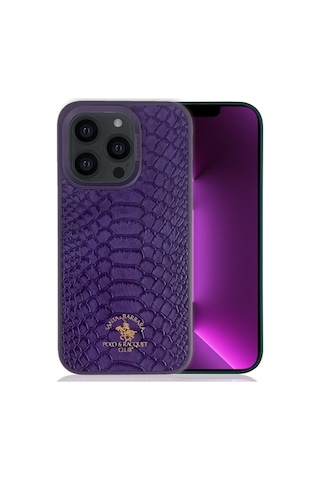 Santa Barbara Polo Knight-14 Pro Max Kilif-yılan Derisi Tasarımı Deri Kılıf.Apple iPhone Uyumlu 14 Promax Kilif Mor