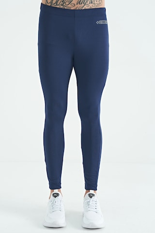 Tommy Life İndigo Logo Baskılı Yüksel Bel Slim Fit Aktif Spor Erkek Tayt - 84989 İndigo