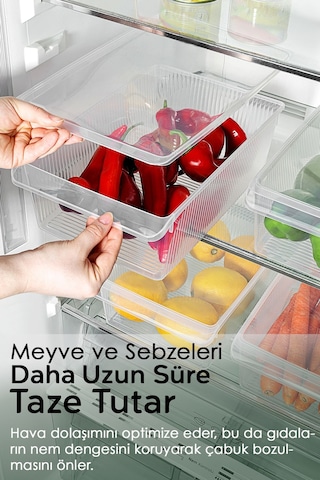 6 Adet Kapaklı Dolap İçi Buzdolabı Düzenleyici - Meyve Sebze Saklama Kabı Buzdolabı Organizer 6 Lt Şeffaf