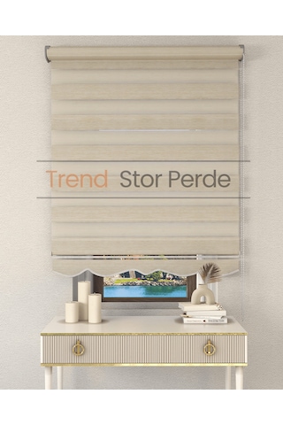 Sütlü Kahve Etek Dilimli Zebra Stor Güneşlik Perde Kırık Sütlü Kahve