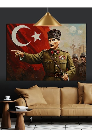 Komutan Atatürk Askerleriyle Dekoratif Kanvas - Mdf Ahşap Tablo