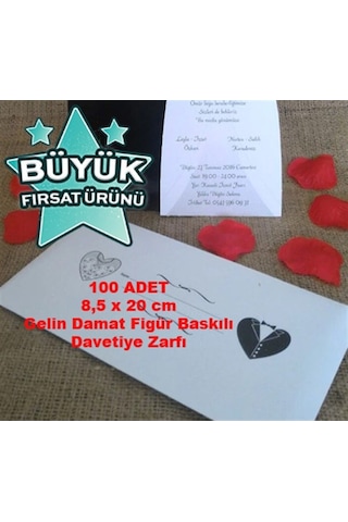 Farklımarket Gelin Damat Baskılı Zarf - 90 Gr. - 1. Hamur (100 Adet)