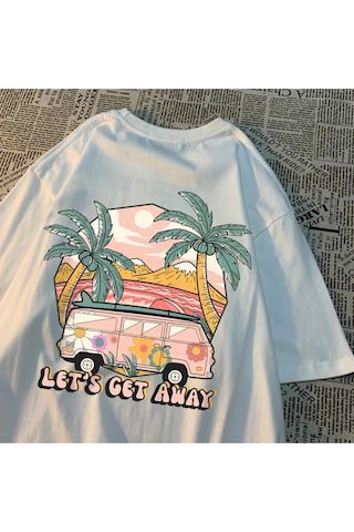 Tarzsokak Beyaz Haydi Otobüs Alalım Tatilde Git Baskı Leri Harajuku Nefes Tshirt Yaz Bol Tiş Beyaz