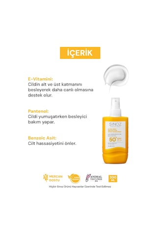 Sinoz Hassas Bakım Ultra Yüksek Koruyucu ve Nemlendirici Güneş Kremi SPF50+ 200 ML