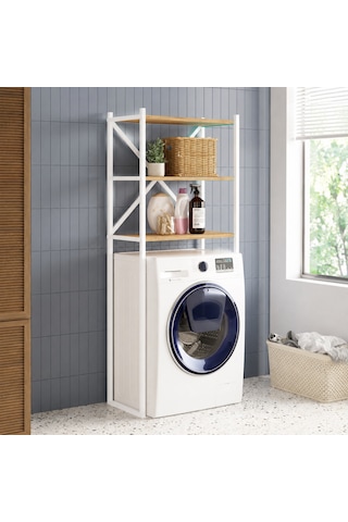 Braga Metal 3 Çamaşır Makinesi Üstü Düzenleyici Raf Beyaz Banyo Düzenleyici Dolap Beyaz - Çam