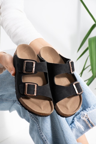 Stwenn Çift Tokalı Ortopedik Taban Terlik Unisex Günlük Rahat Kaymaz Taban Yazlık Sandalet Siyah