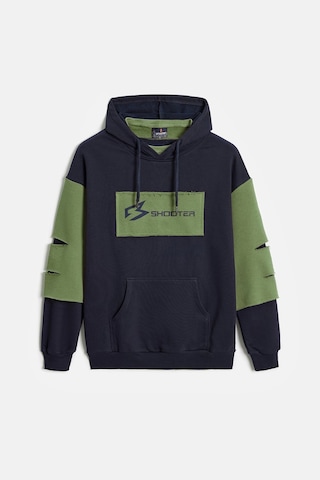 Shooter Sportwear Shooter Erkek Oversize Kapüşonlu Baskılı Kanguru Cepli Sweatshirt Lacivert - Haki