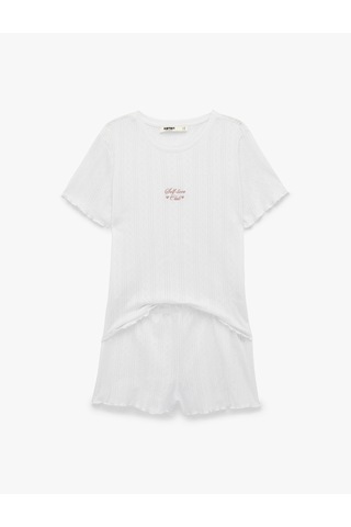 Koton Pamuklu Kısa Kollu Şortlu Pijama Takımı Beyaz 6slk40155mk