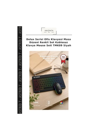 Delux Serisi Ofis Klavyesi Masa Düzeni Renkli Set Kablosuz Klavye Mouse Seti Tmk09 Siyah