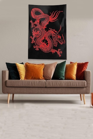 Pelangi Siyah Kırmızı Ejderha Leke Tutmaz Kadife Kumaş Duvar Örtüsü Duvar Halısı Tapestry Kwll364, 140 X 140 Çok Renkli