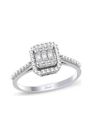 Lilarote 0.18 Ct Kalemli Tasarım Baget Kare Tektaş Yüzük