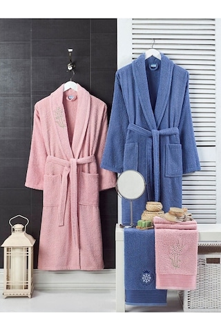 4 Parça Aile Bornoz Seti Kadın Erkek Havlulu Bornoz Takımı Lacive (534433270)