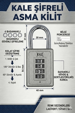 Kale Kilit 4 Haneli Şifreli Asma Kilit - Gri Valiz Ve Dolap Kilidi