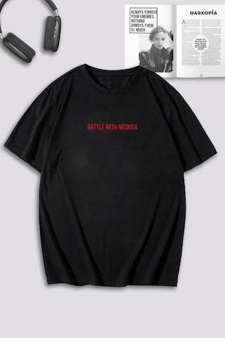 Unisex Kadın Erkek Battle With Medusa Baskılı Özel Tasarım Oversize T-shirt Siyah Mck0064 Siyah