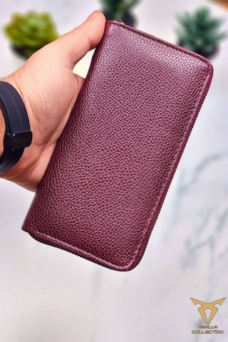 Xclub Model Unisex Telefon Bölmeli El Geçmeli Kordonlu Deri Portföy Kartlık Uzun Cüzdan Bordo Siyah