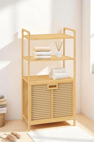 Bambu Xl Kirli Sepetli 3 Raflı Çok Amaçlı Banyo Düzenleyici Çamaşır Sepeti Organizer Db-0011 Çok Renkli