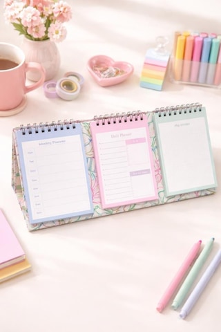 Lizy Masaüstü Planner Takvim 3 Bölmeli - Haftalık Ve Günlük Liste, Not Sayfaları Model-2