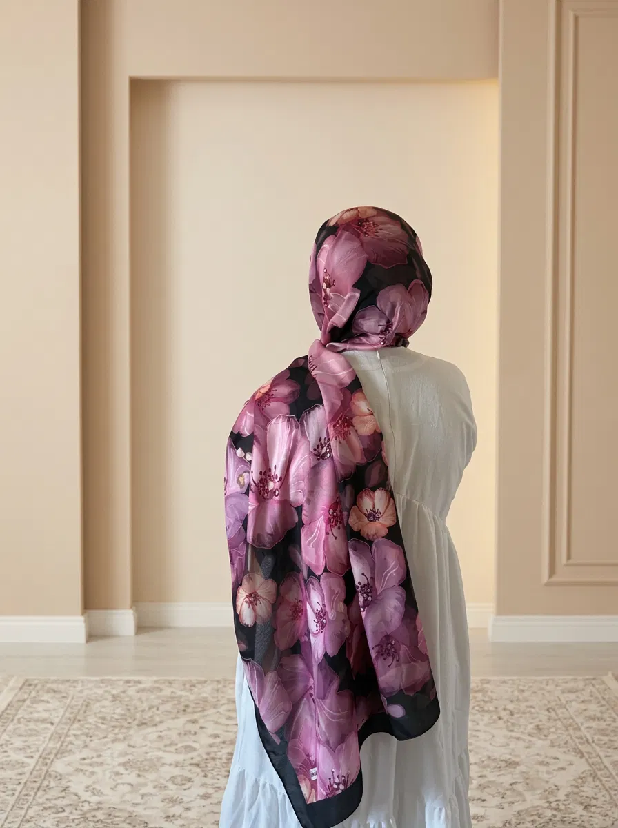 Luniva Çiçek Desenli Pamuk Soft Şal Bahar Serisi pembe