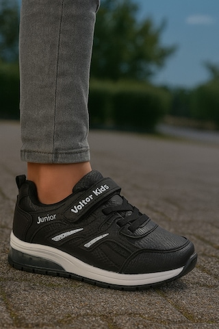 Unisex Çocuk Cırtlı Bağcıklı Sneaker Günlük Spor Ayakkabı Siyah
