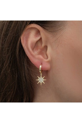Aya Diamond Gümüş Gold Sallantılı Kutup Yıldızı Kadın Küpe Gold