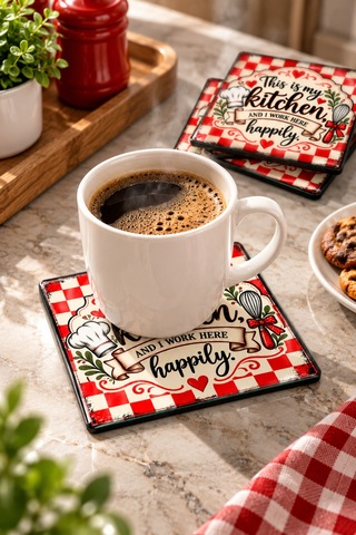 Gökçeoğlu Cam Bardak Altlığı Kitchen 4'lü Takım 10cm X 10cm Çok Renkli